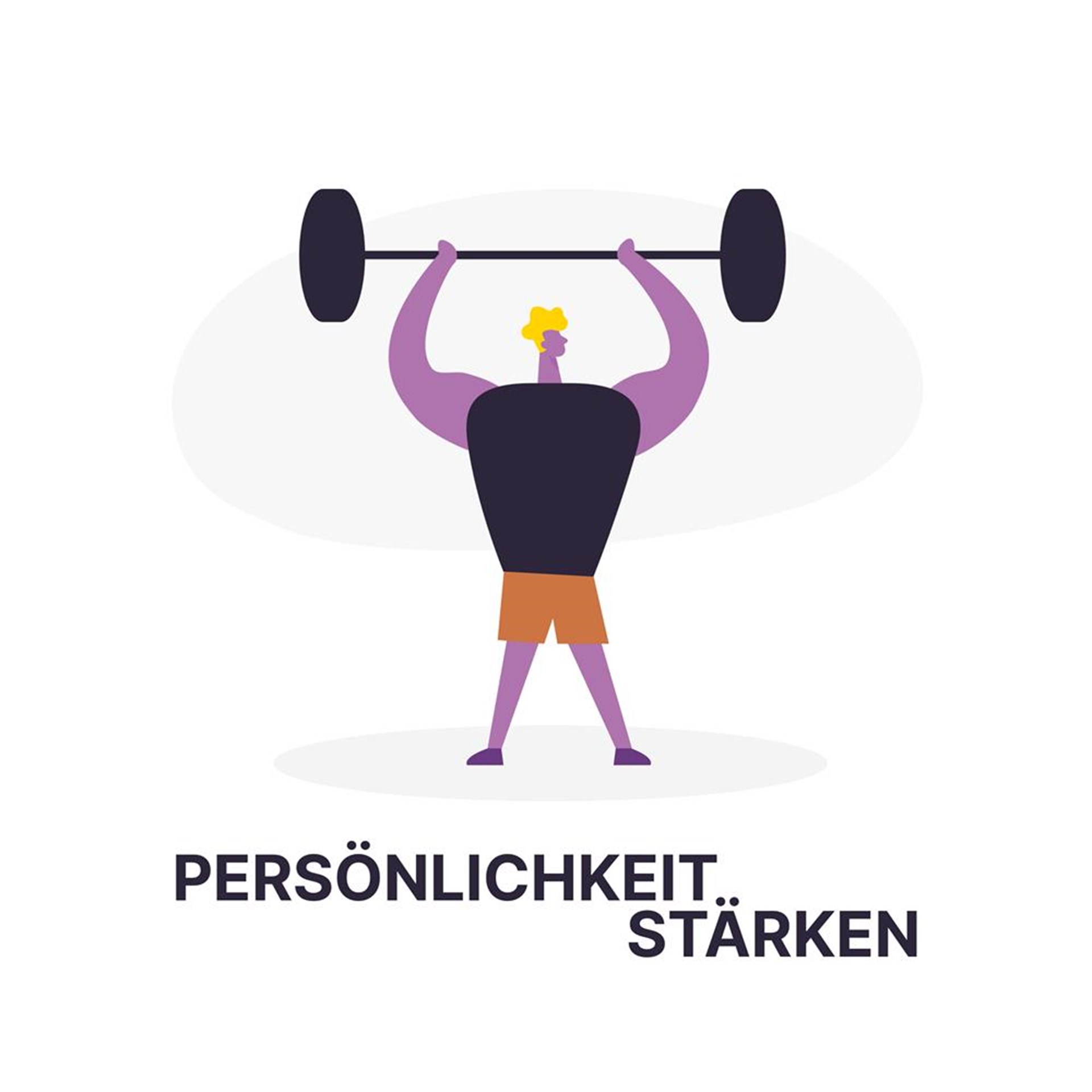 Eine Zeichentrickfigur hält eine große Hantel über dem Kopf. 